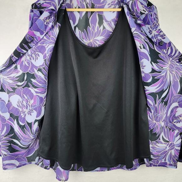 Whimsical 2X Button Top Tank Combo 3/4 Sleeve Purple Floral Casual Cottagecore - Picture 4 of 9